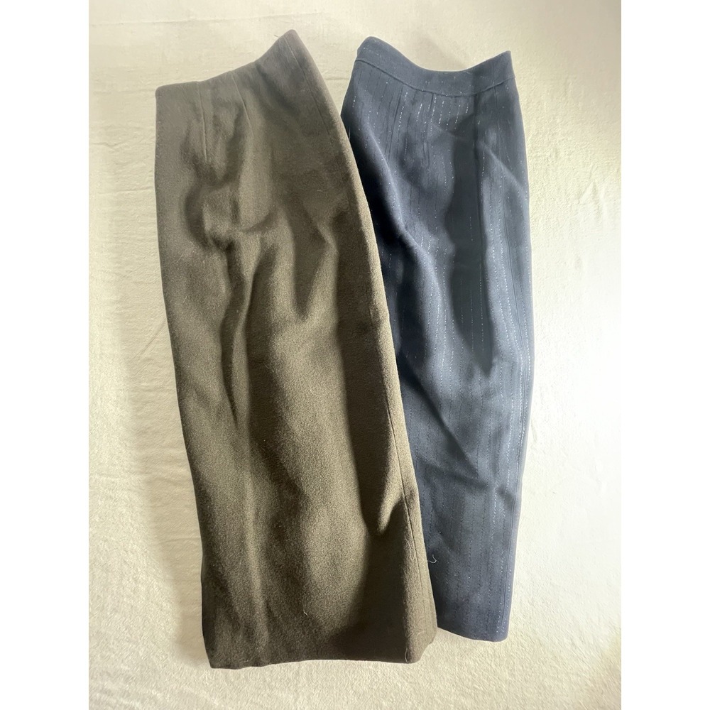 Ellen Tracy Linda Allard Navy/Brown Lined Pencil Skirt Back Zip & Slit
